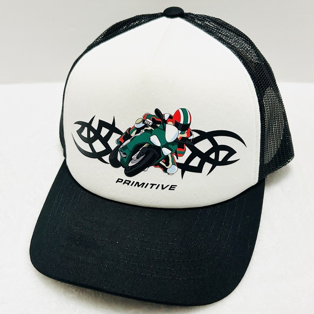 Primitive Motorcycle A-Frame Foam Hat Cap Adjustable Snapback White Racing Sport
